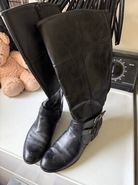 Unisa Black Knee-High Leather Boots